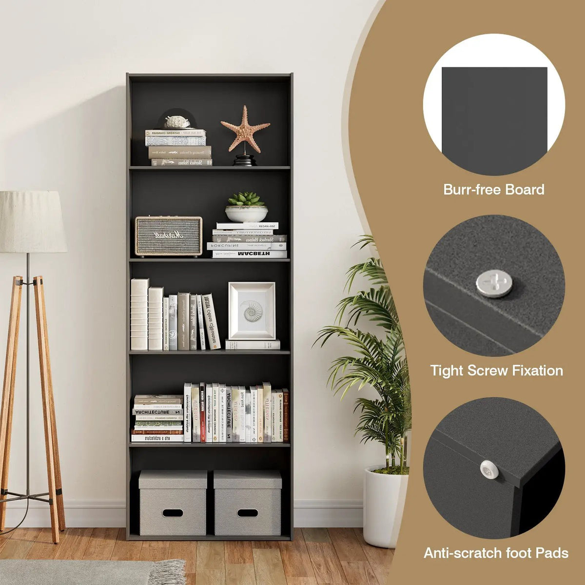 5-Shelf Storage Bookcase Modern Multi-Functional Display Cabinet by DirectDeals