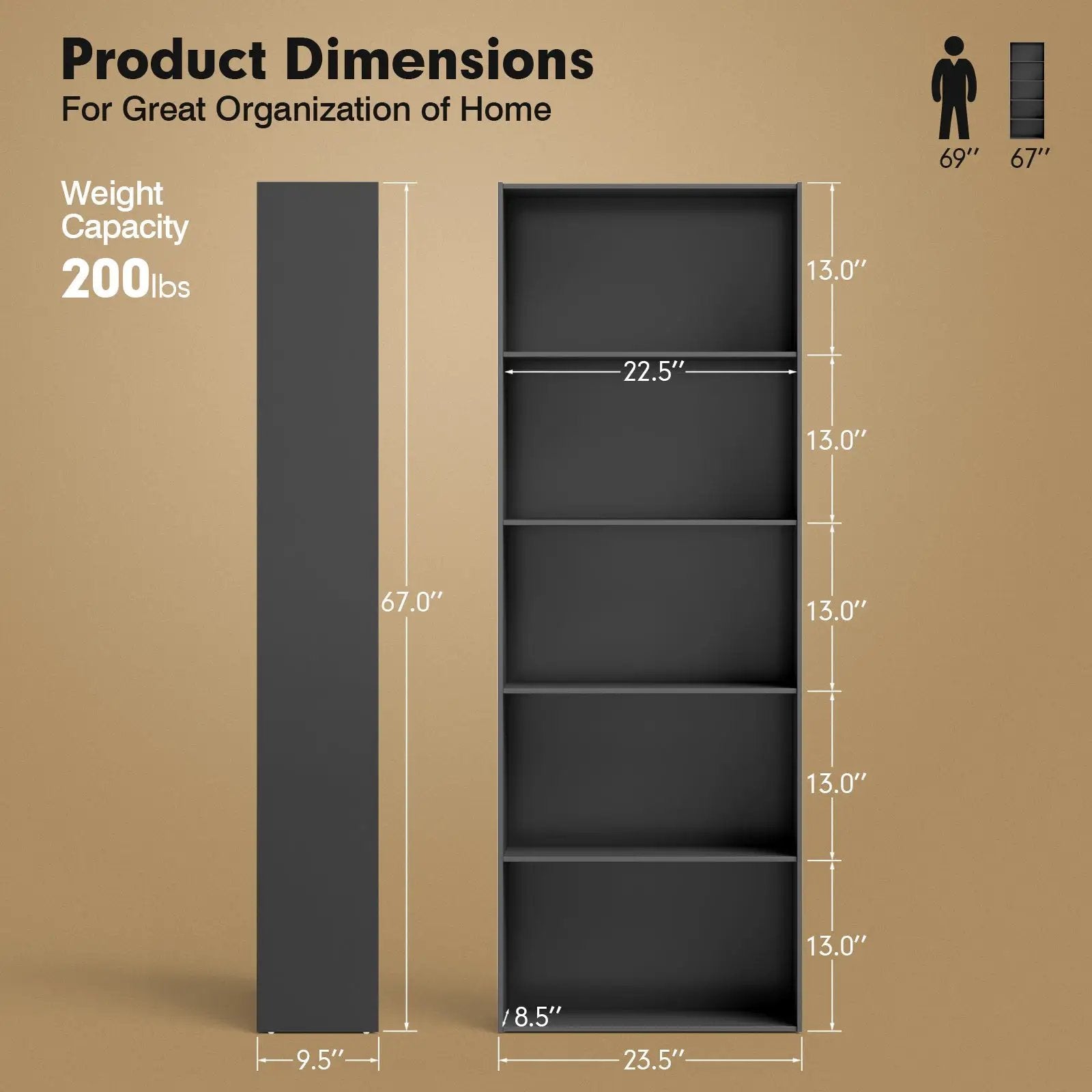 5-Shelf Storage Bookcase Modern Multi-Functional Display Cabinet by DirectDeals