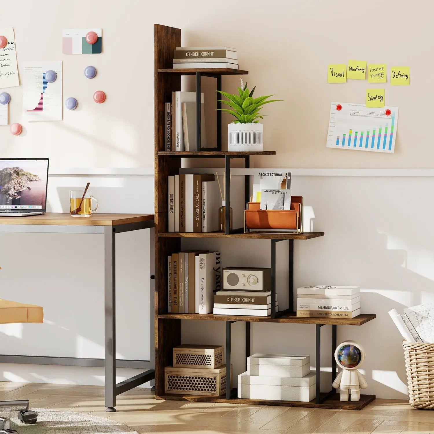 5-Tier Stepped Bookshelf 62" Tall with Metal Frame by DirectDeals