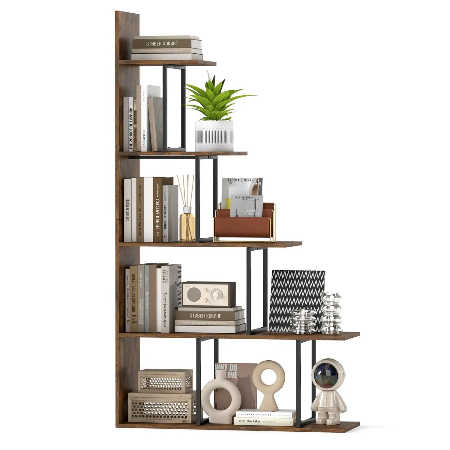 5-Tier Stepped Bookshelf 62" Tall with Metal Frame by DirectDeals