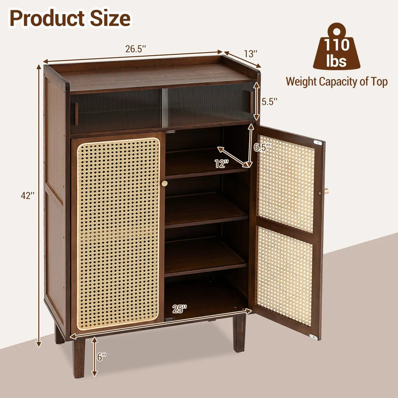5-Tier Bamboo Shoe Cabinet with Woven Rattan Sliding Doors by DirectDeals