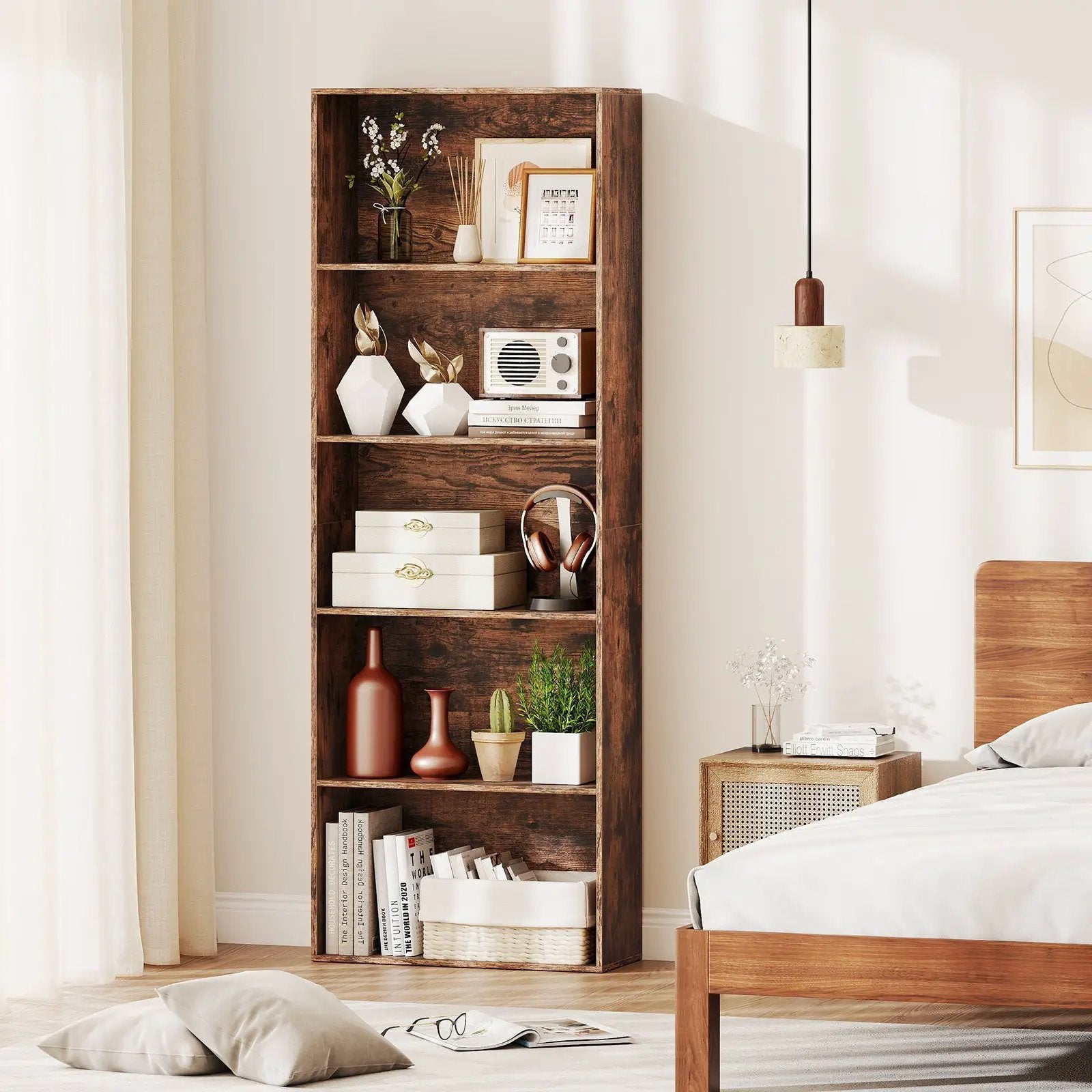 5-Tier Bookshelf Open Bookcase Freestanding Display Shelf Storage Organizer-Rustic Brown by DirectDeals