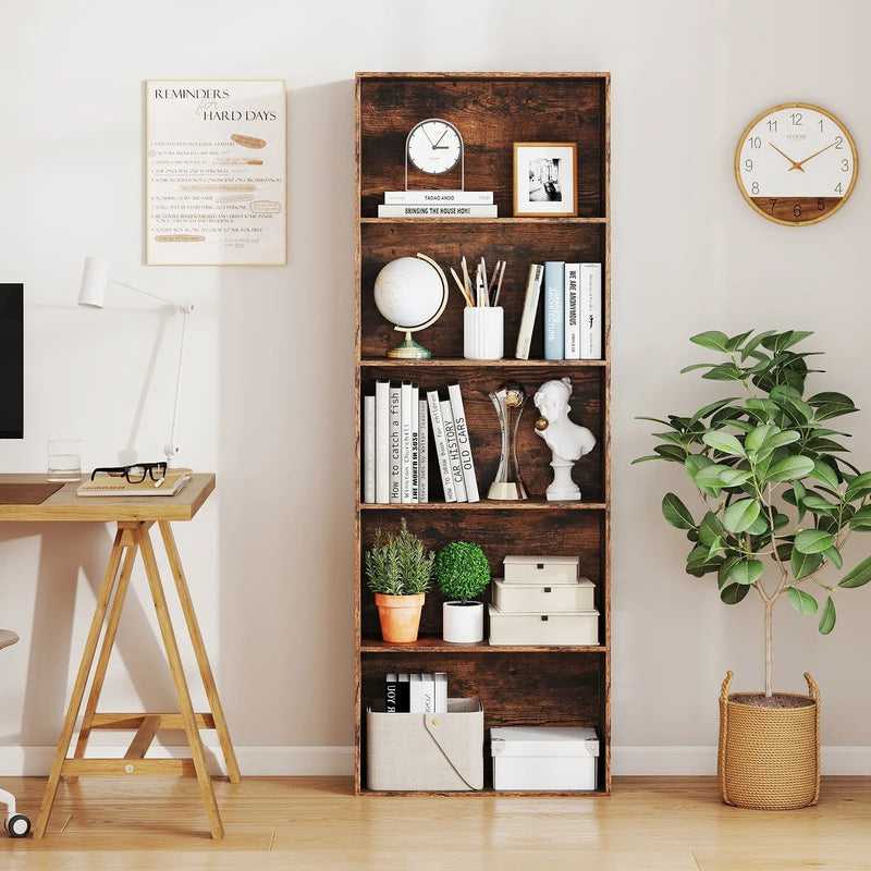 5-Tier Bookshelf Open Bookcase Freestanding Display Shelf Storage Organizer-Rustic Brown by DirectDeals