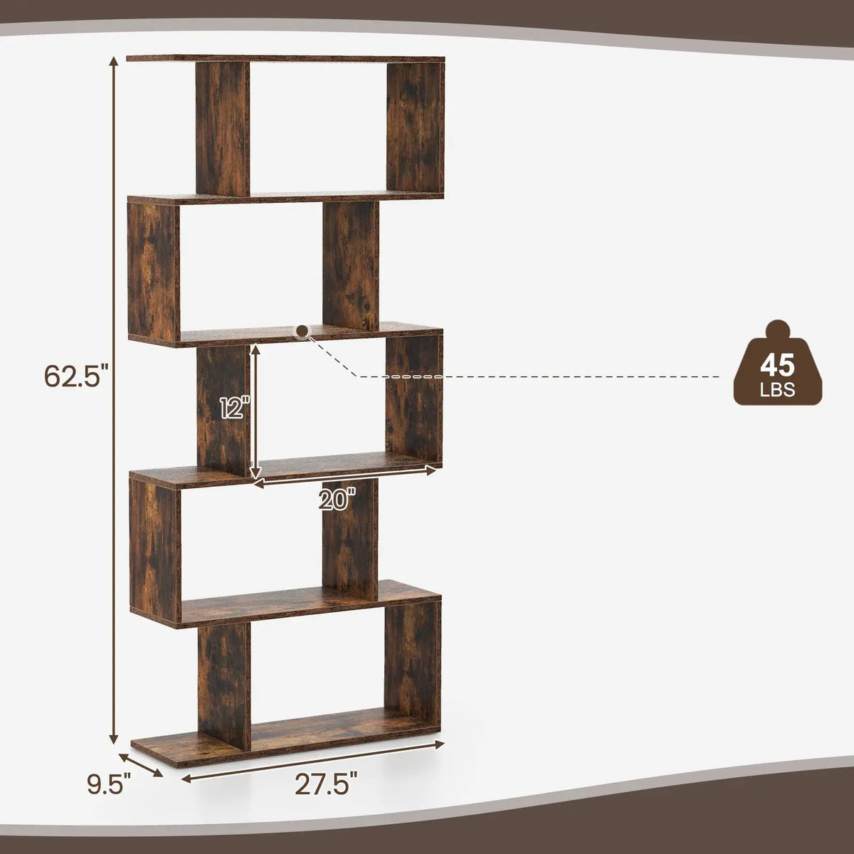 5-Tier Bookshelf with Anti-Toppling Device for Living Room Home Office by DirectDeals