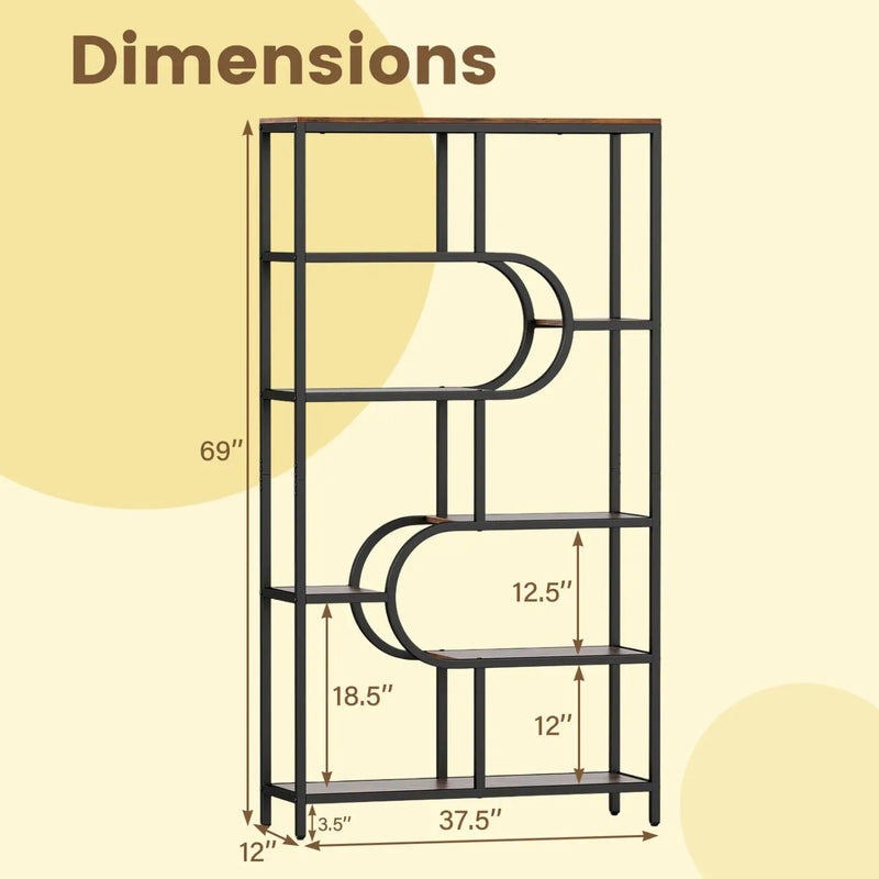 5-Tier Bookshelf Tall Etagere Bookcase with Open Storage Shelves and U Shape by DirectDeals