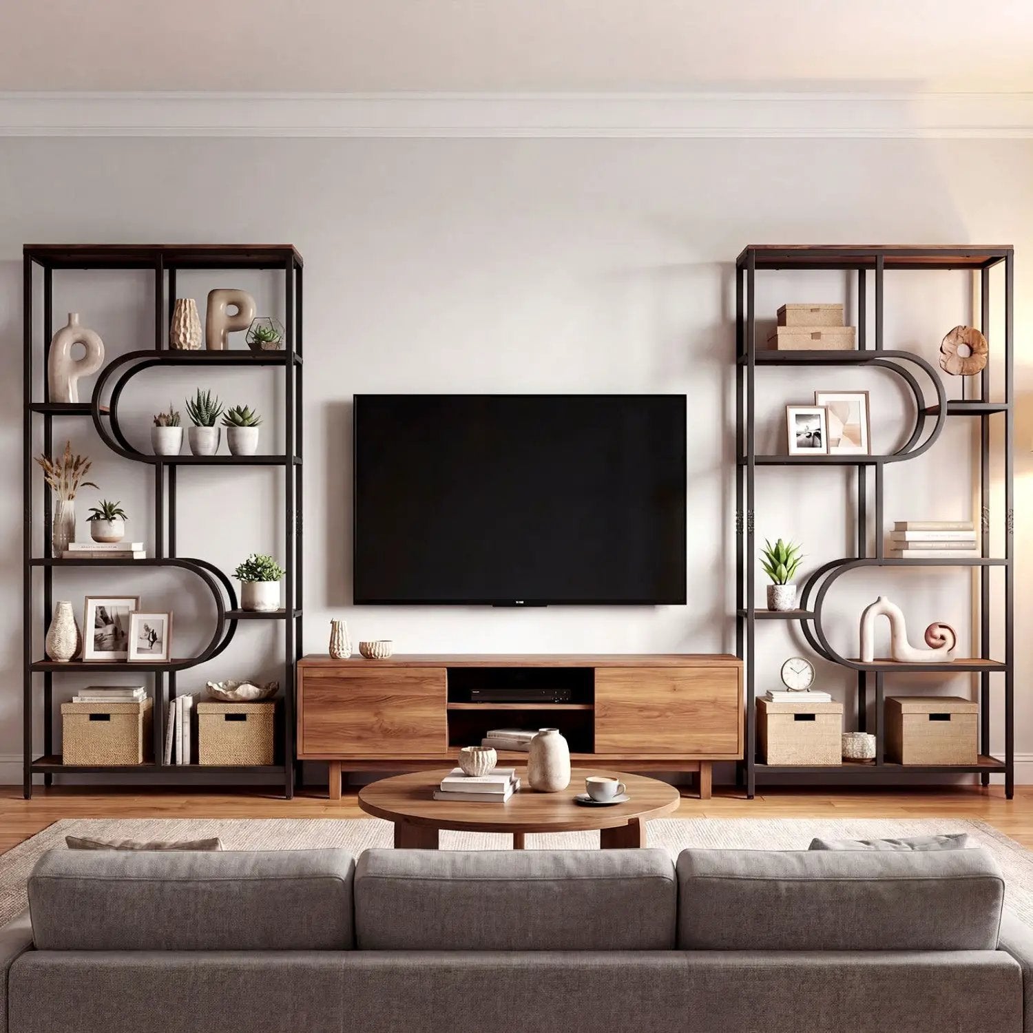 5-Tier Bookshelf Tall Etagere Bookcase with Open Storage Shelves and U Shape by DirectDeals
