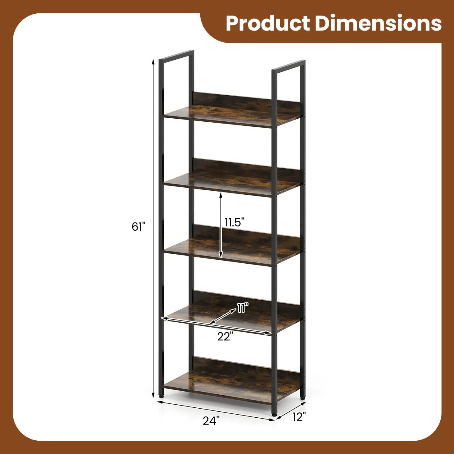 5-Tier Bookshelf Tall Wooden Open Bookcase with Back Panels by DirectDeals