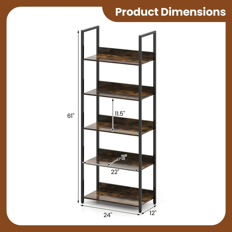 5-Tier Bookshelf Tall Wooden Open Bookcase with Back Panels by DirectDeals