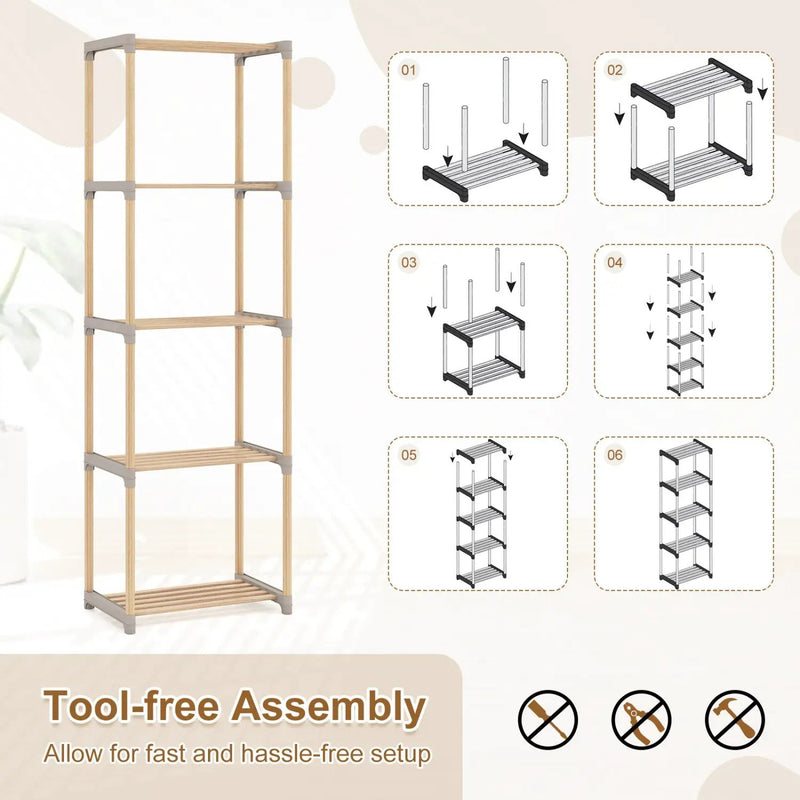 5-Tier Pine Wood Bookshelf with Open Shelves by DirectDeals
