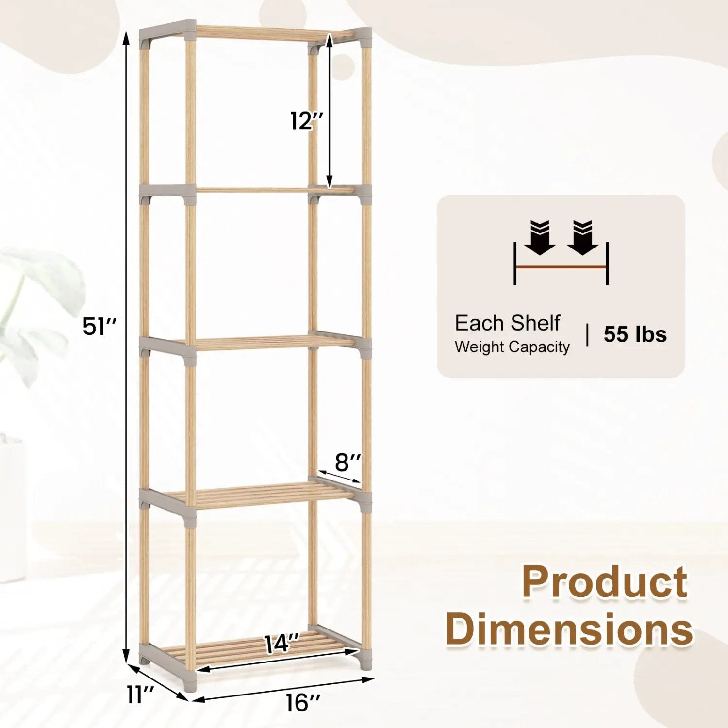 5-Tier Pine Wood Bookshelf with Open Shelves by DirectDeals