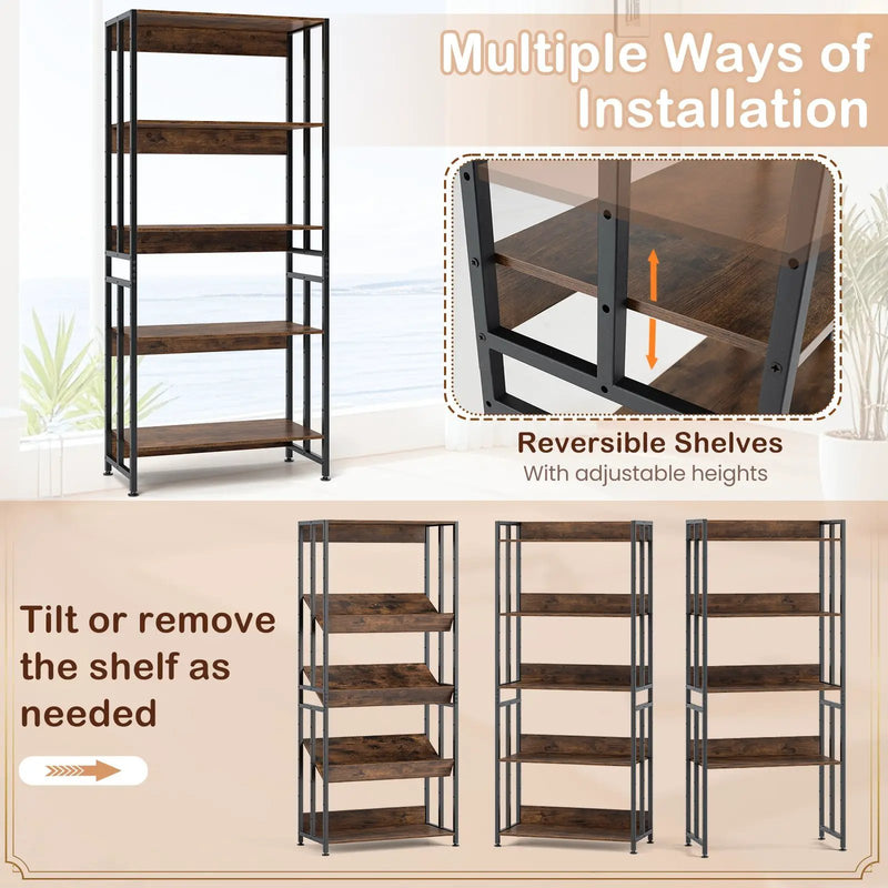 5-Tier Bookshelf with Adjustable and Tiltable Shelves by DirectDeals