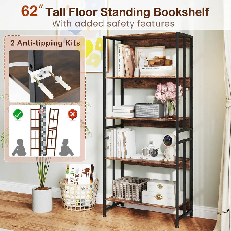 5-Tier Bookshelf with Adjustable and Tiltable Shelves by DirectDeals