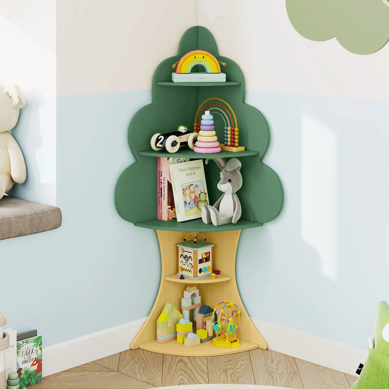 5-Tier Children Book Display Rack with Anti-toppling System-Green by DirectDeals