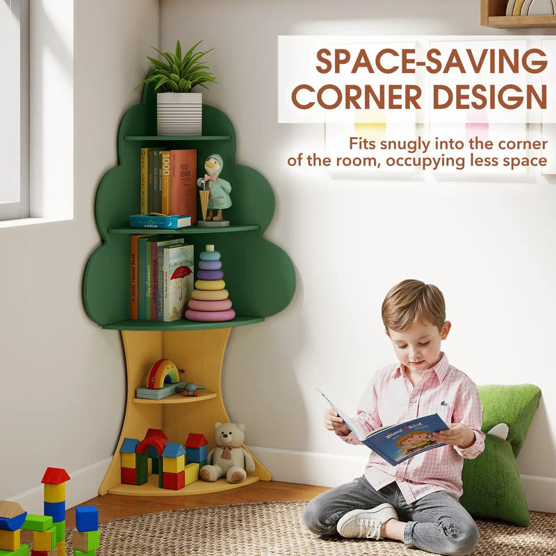 5-Tier Children Book Display Rack with Anti-toppling System-Green by DirectDeals
