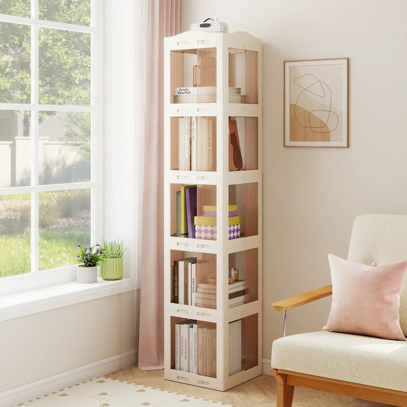 5-Tier Foldable Rotating Bookshelf 360¬∞ Spinning Bookcase with Swivel Base-White by DirectDeals