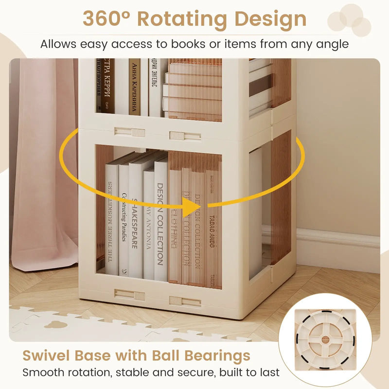 5-Tier Foldable Rotating Bookshelf 360¬∞ Spinning Bookcase with Swivel Base-White by DirectDeals