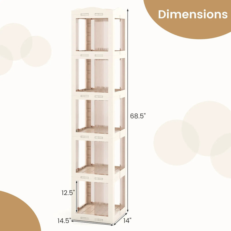 5-Tier Foldable Rotating Bookshelf 360¬∞ Spinning Bookcase with Swivel Base-White by DirectDeals
