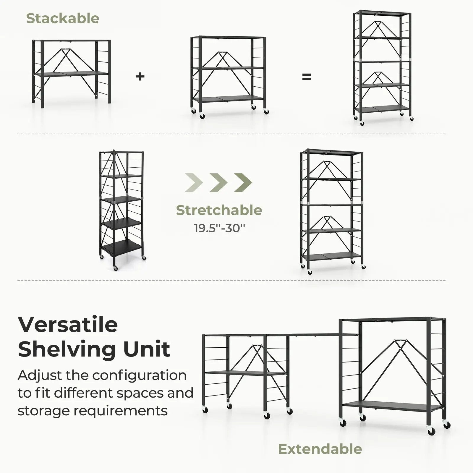 5-Tier Foldable Storage Shelf with Wheels-Black by DirectDeals