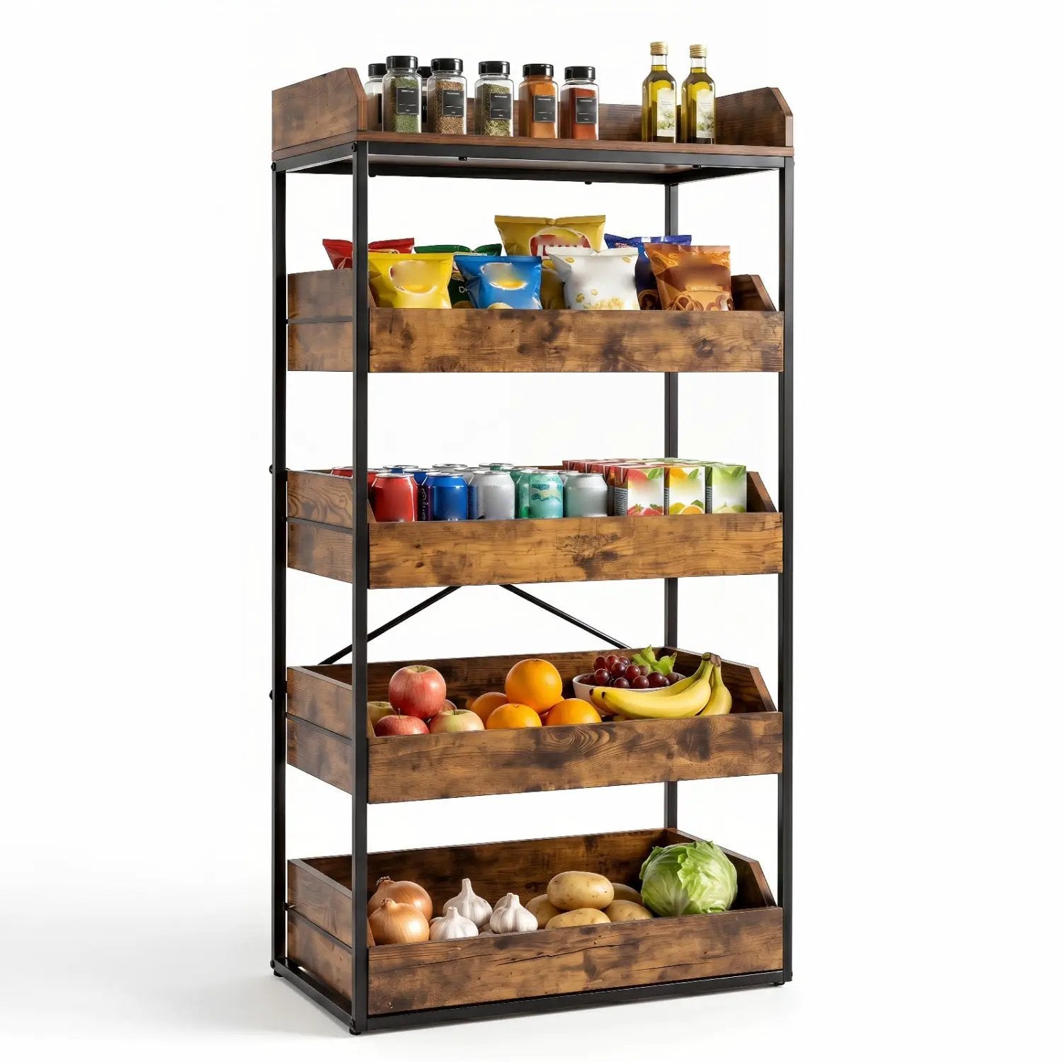 5-Tier Food Storage Rack with Pull-Out Drawers, Rustic Brown by DirectDeals