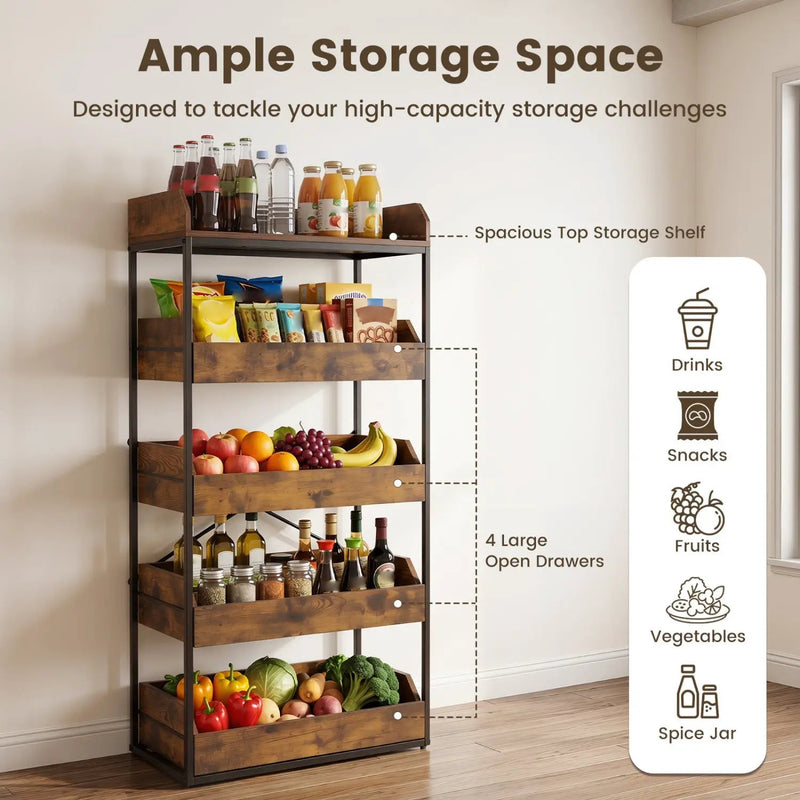 5-Tier Food Storage Rack with Pull-Out Drawers, Rustic Brown by DirectDeals