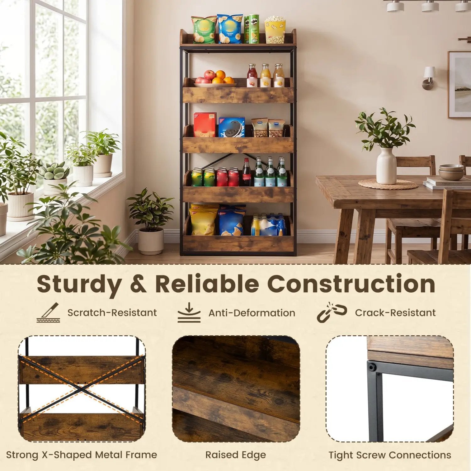 5-Tier Food Storage Rack with Pull-Out Drawers, Rustic Brown by DirectDeals