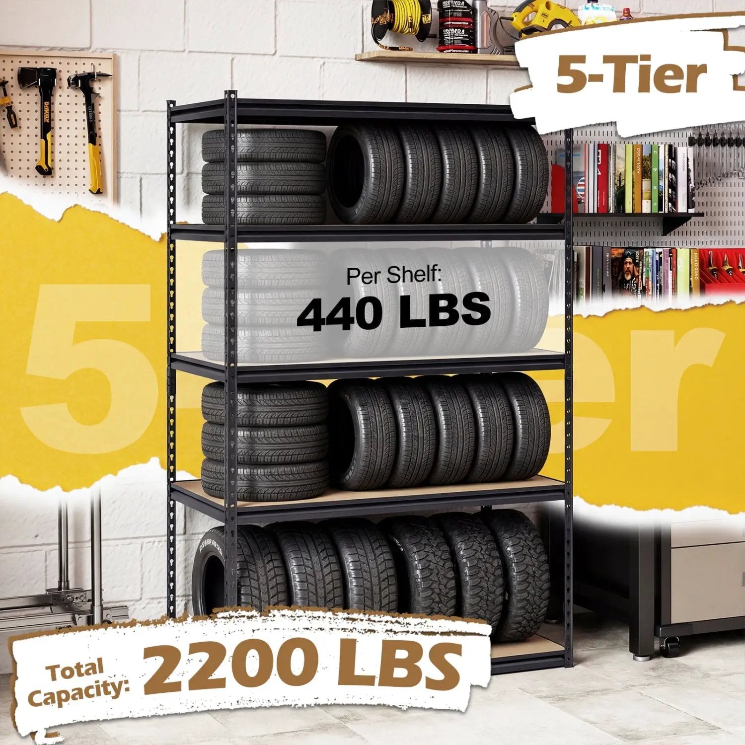 5-Tier Heavy Duty Garage Shelving Unit - 2200 LBS Capacity by DirectDeals