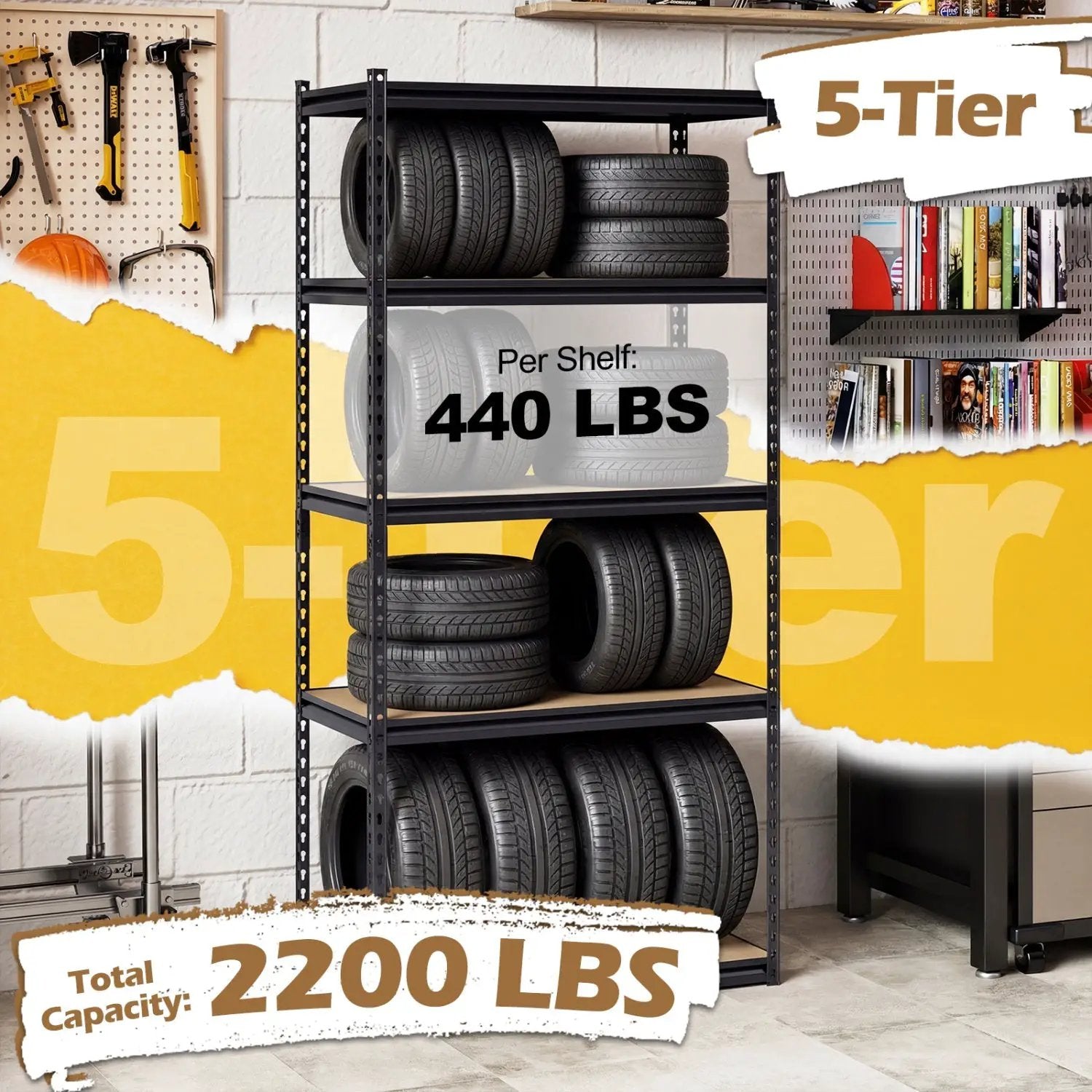 5-Tier Garage Shelving Unit 2200 LBS Metal Storage Shelves Adjustable Utility Rack by DirectDeals