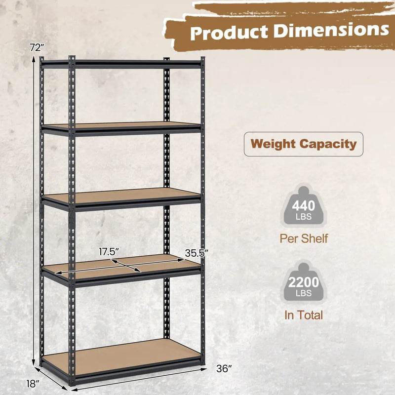 5-Tier Garage Shelving Unit 2200 LBS Metal Storage Shelves Adjustable Utility Rack by DirectDeals