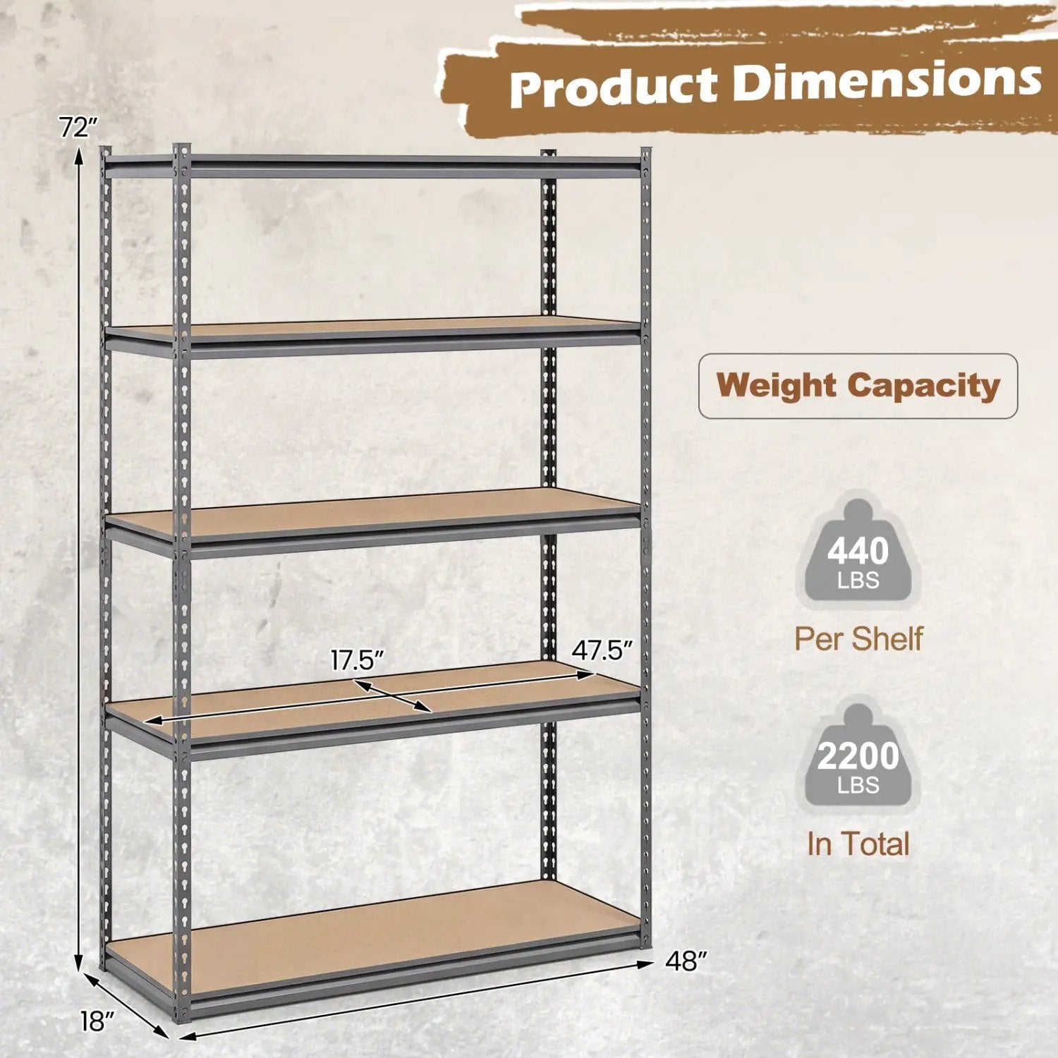 5-Tier Garage Shelving Unit 2200 LBS Metal Storage Shelves Adjustable Utility Rack for Warehouse by DirectDeals