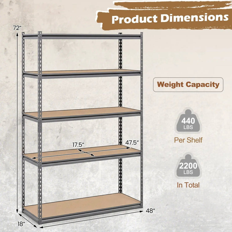 5-Tier Garage Shelving Unit 2200 LBS Metal Storage Shelves Adjustable Utility Rack for Warehouse by DirectDeals