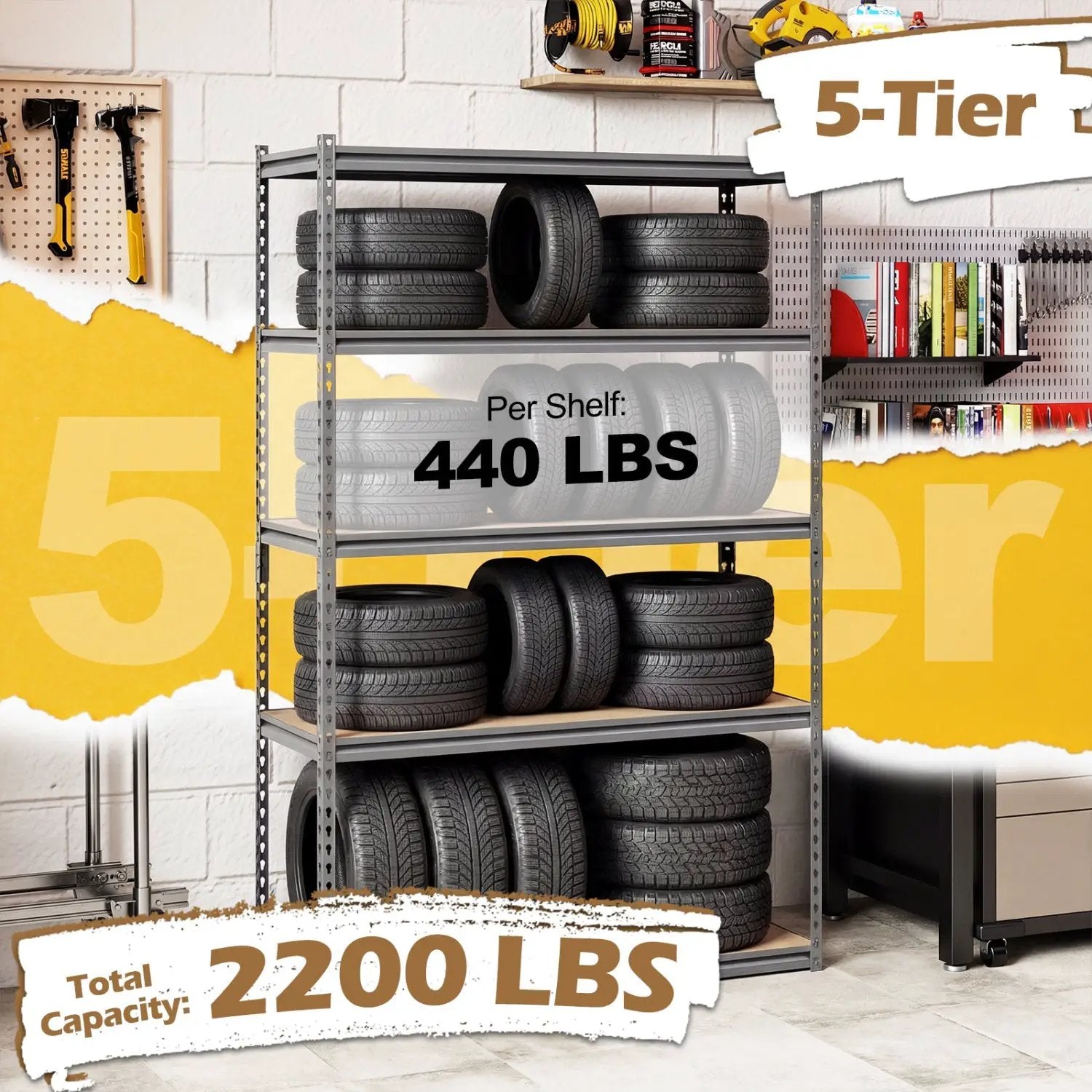 5-Tier Garage Shelving Unit 2200 LBS Metal Storage Shelves Adjustable Utility Rack for Warehouse by DirectDeals