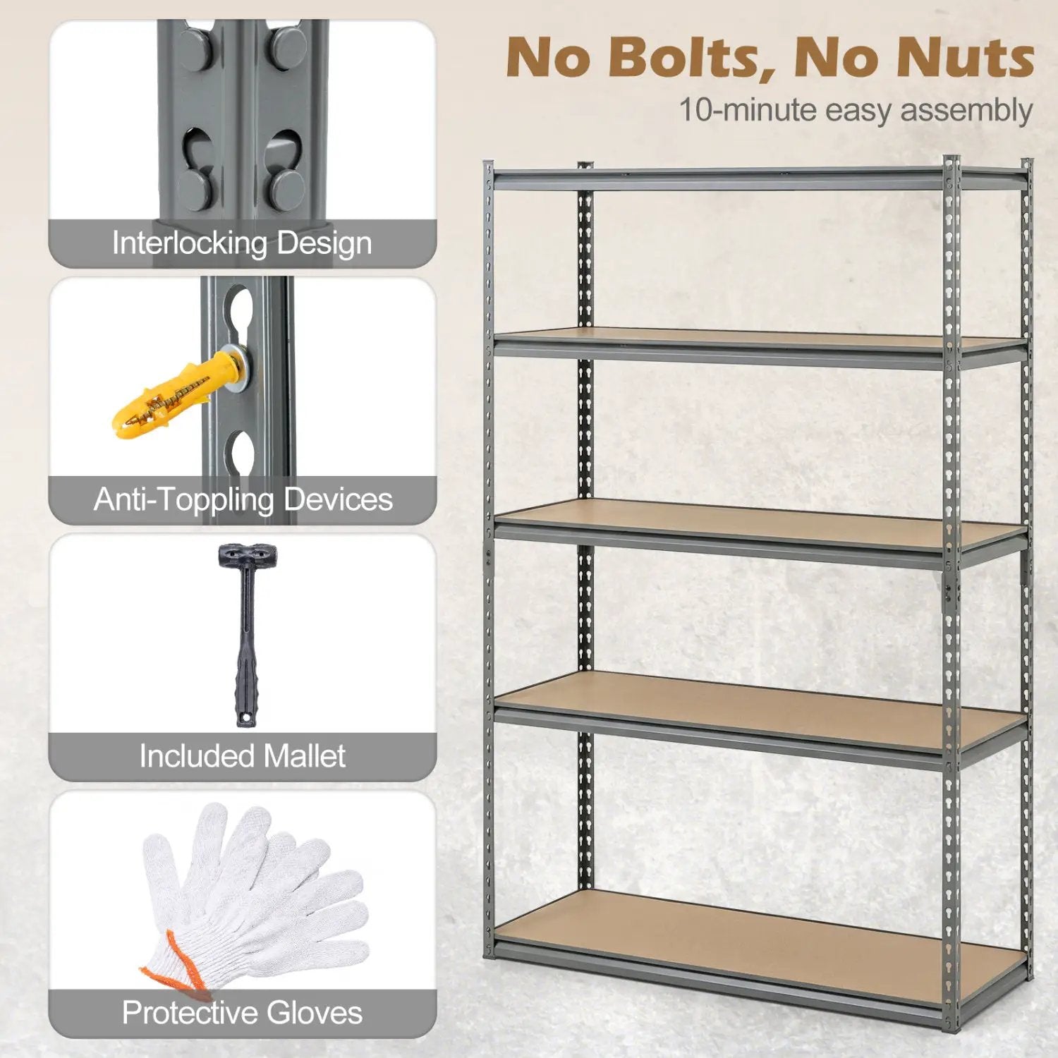 5-Tier Garage Shelving Unit 2200 LBS Metal Storage Shelves Adjustable Utility Rack for Warehouse by DirectDeals