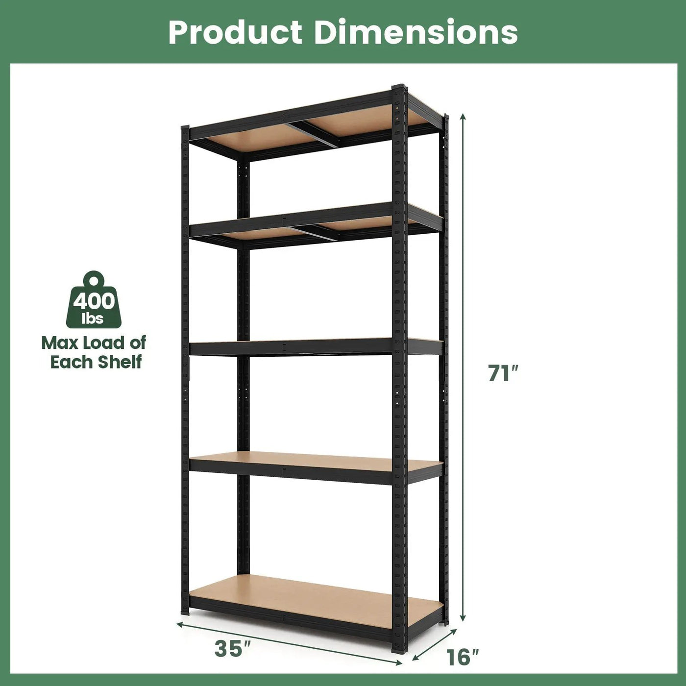 5-Tier Heavy Duty Metal Shelving Unit with 2000 LBS Total Load Capacity by DirectDeals