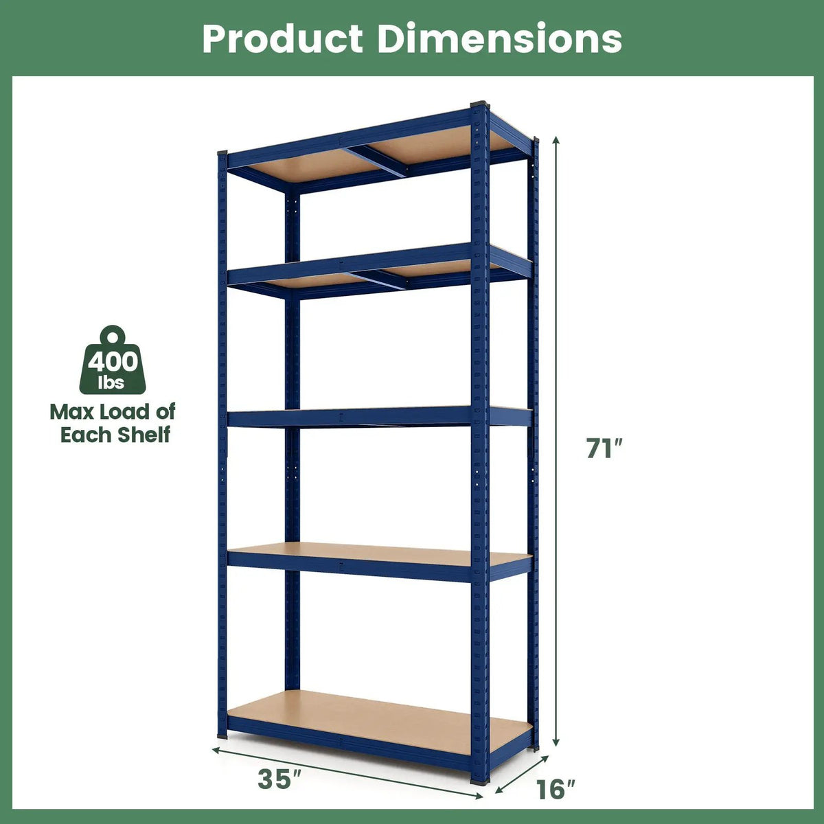 5-Tier Heavy Duty Metal Shelving Unit with 2000 LBS Total Load Capacity by DirectDeals