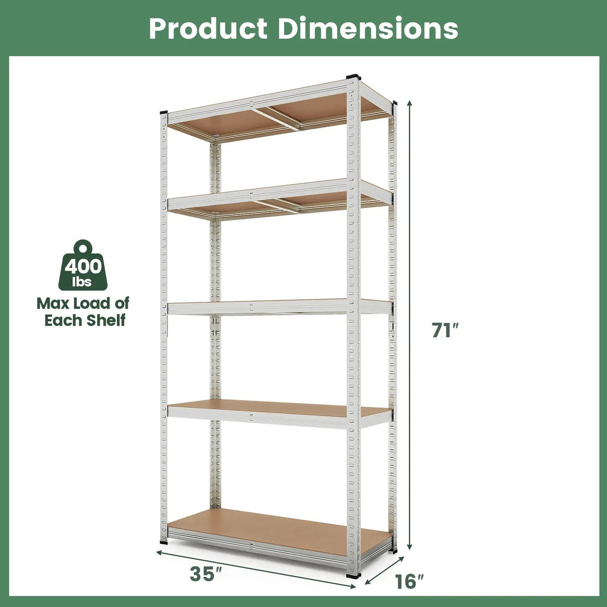 5-Tier Heavy Duty Metal Shelving Unit with 2000 LBS Total Load Capacity by DirectDeals
