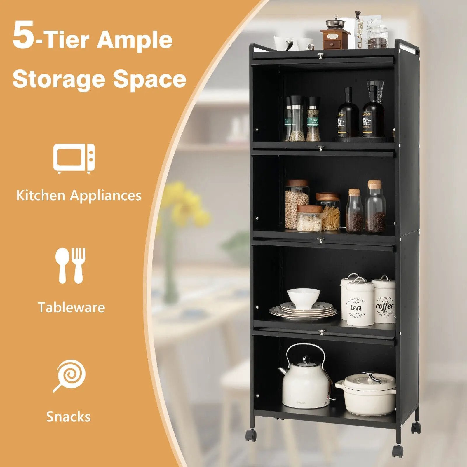 5-Tier Kitchen Baker's Rack with Flip-up PC Doors by DirectDeals
