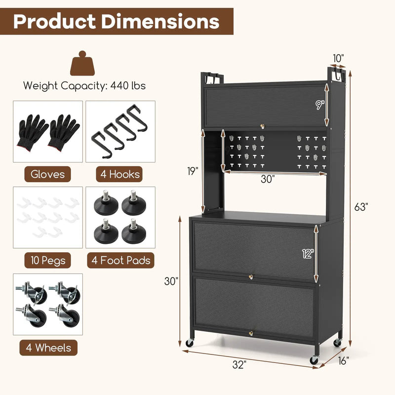 5 Tier Kitchen Bakers Rack with Lights Multifunctional Microwave Stand with Flip Door Cabinets by DirectDeals