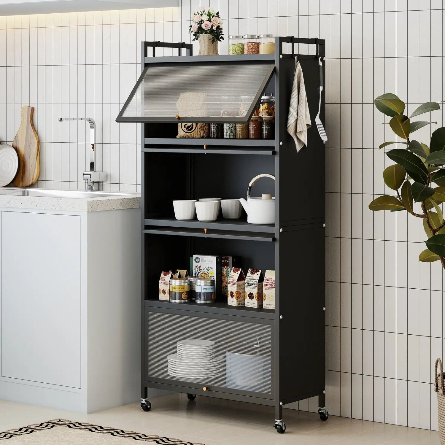 5-Tier Kitchen Storage Cabinet with Rolling Wheels - White by DirectDeals