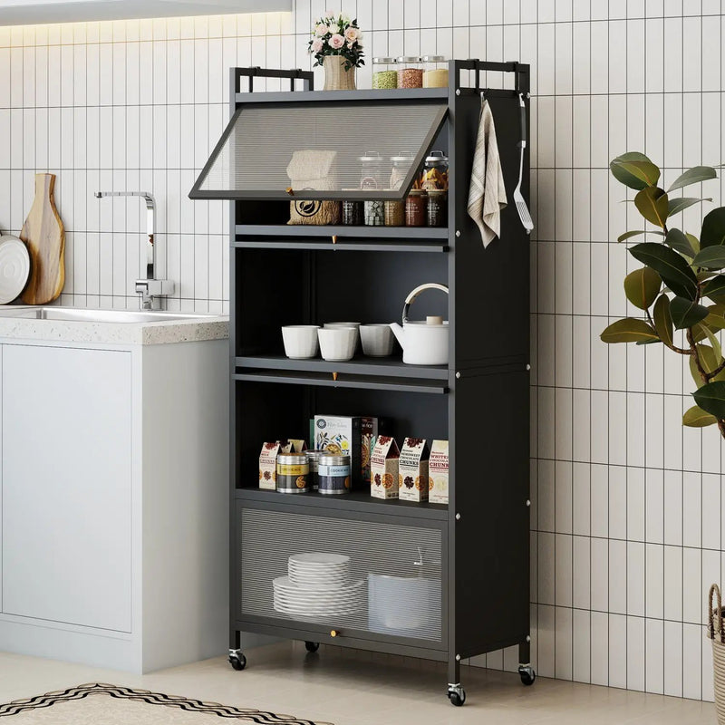 5-Tier Kitchen Storage Cabinet with Rolling Wheels - White by DirectDeals
