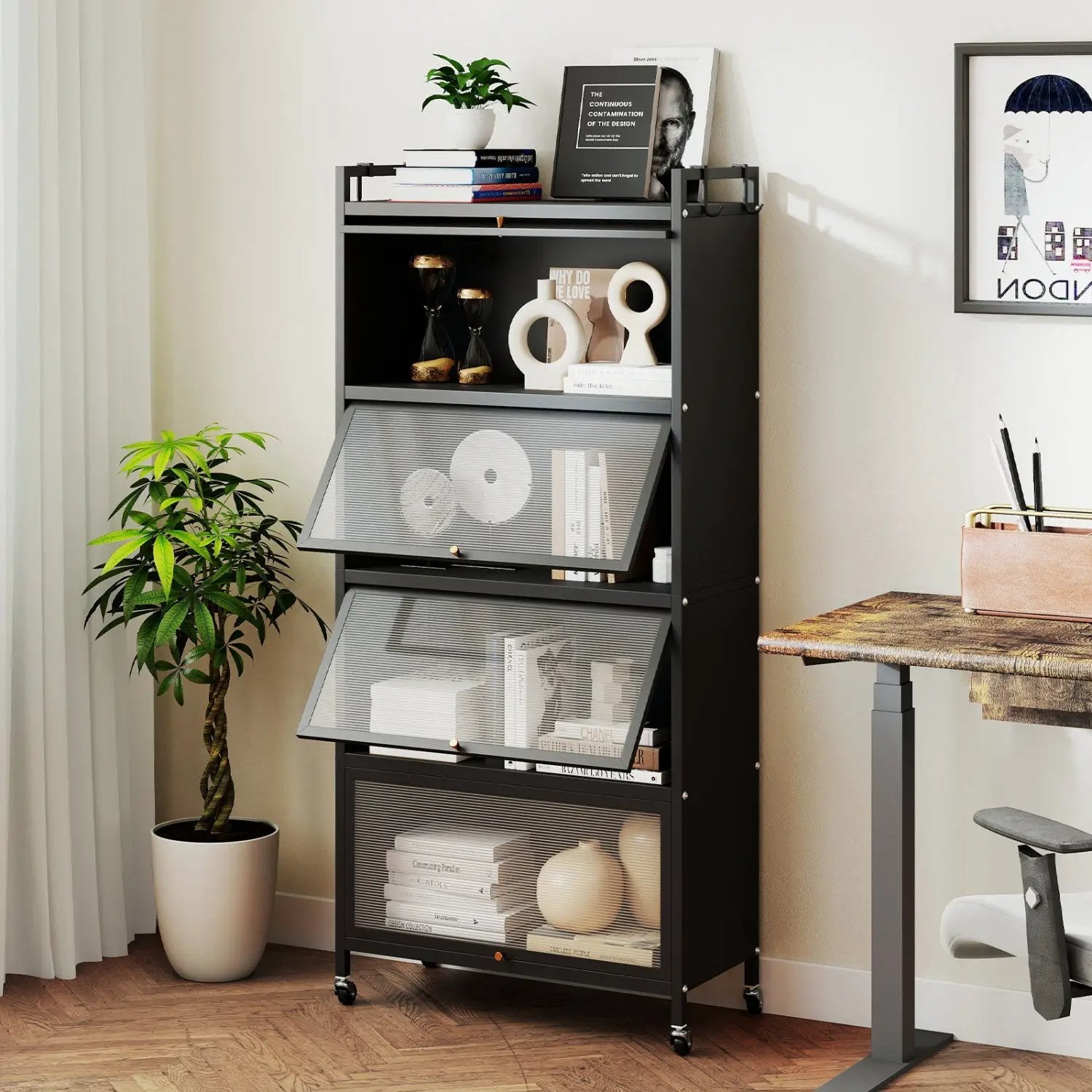 5-Tier Kitchen Storage Cabinet with Rolling Wheels - White by DirectDeals