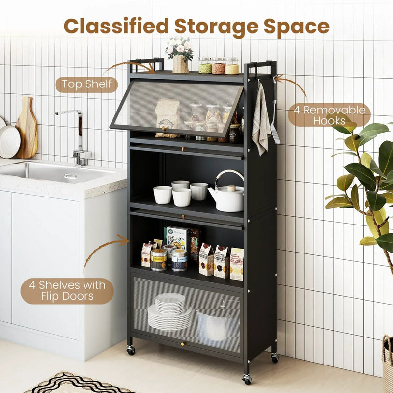 5-Tier Kitchen Storage Cabinet with Rolling Wheels - White by DirectDeals