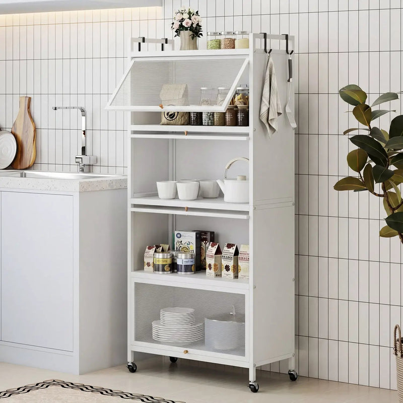 5-Tier Kitchen Storage Cabinet with Rolling Wheels - White by DirectDeals