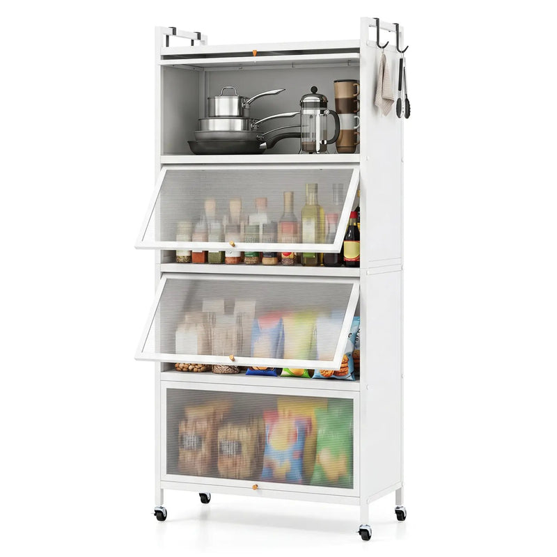 5-Tier Kitchen Storage Cabinet with Rolling Wheels - White by DirectDeals