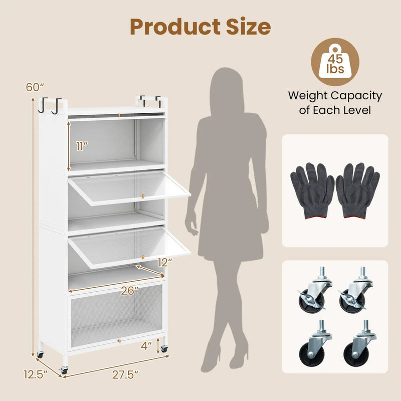 5-Tier Kitchen Storage Cabinet with Rolling Wheels - White by DirectDeals