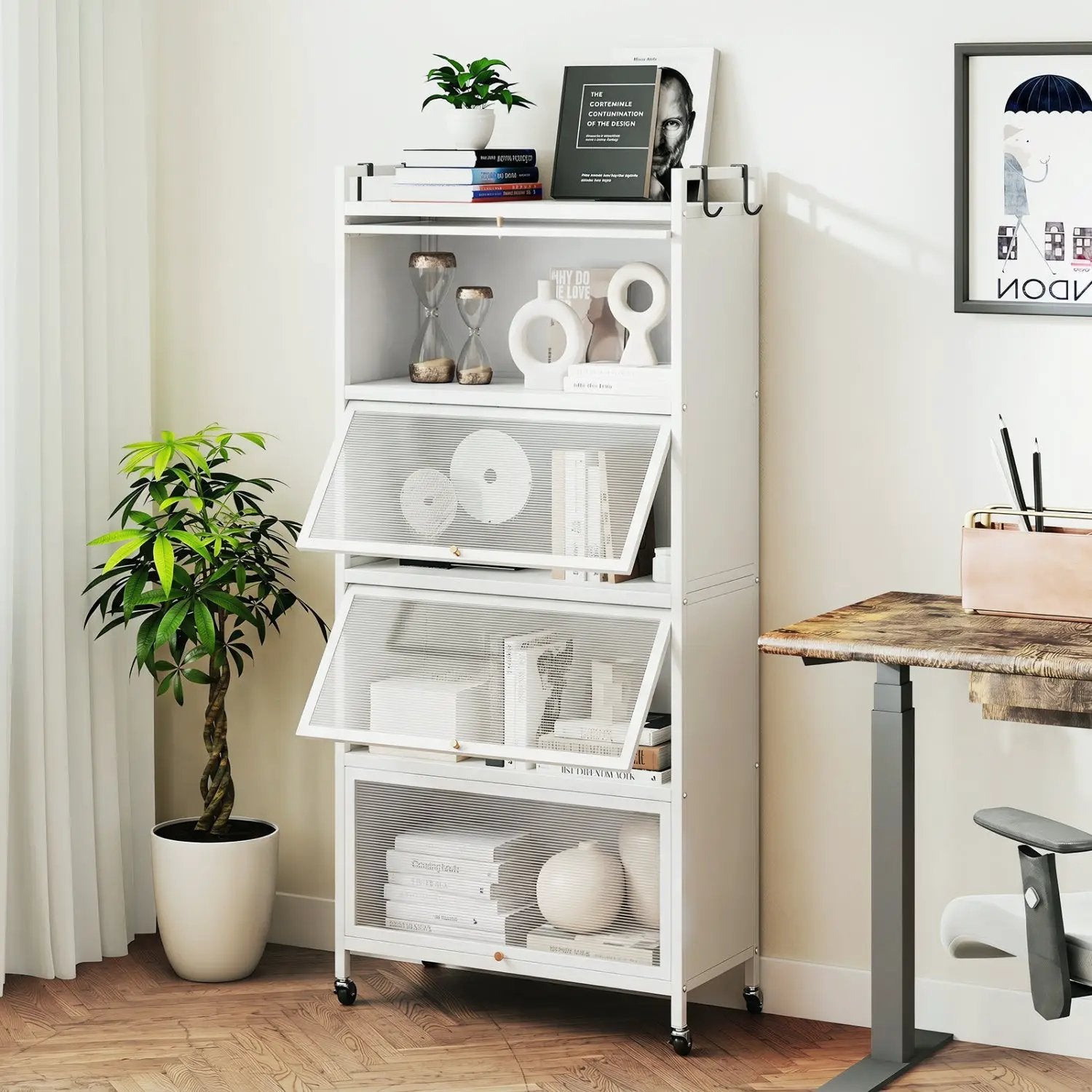 5-Tier Kitchen Storage Cabinet with Rolling Wheels - White by DirectDeals