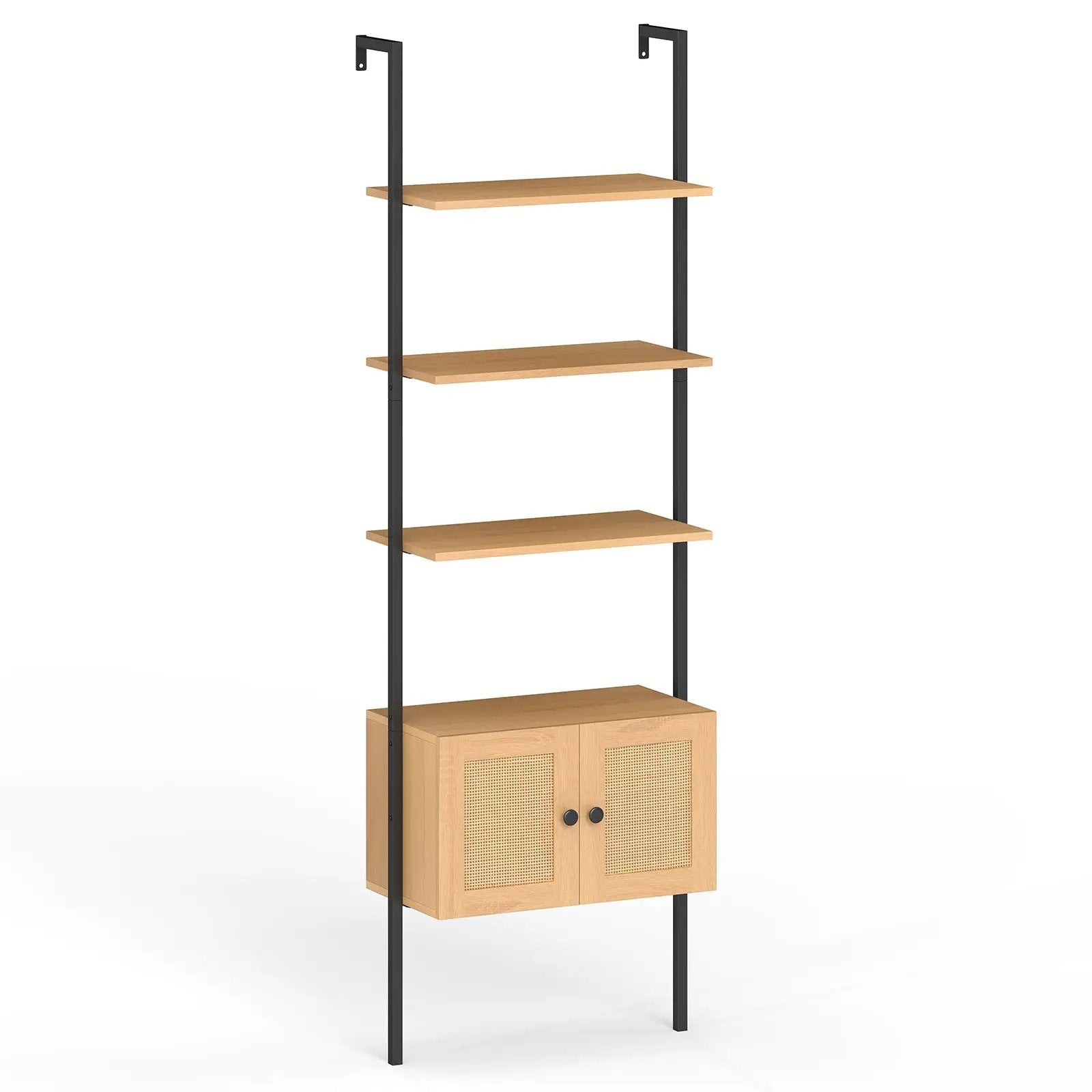 5-Tier Ladder Bookcase with Rattan Cabinet and Metal Frame-Natural by DirectDeals