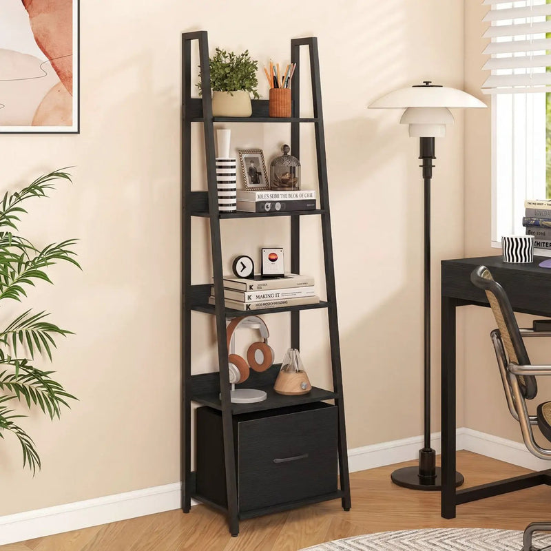 5-Tier Ladder Bookshelf with Fabric Drawer by DirectDeals