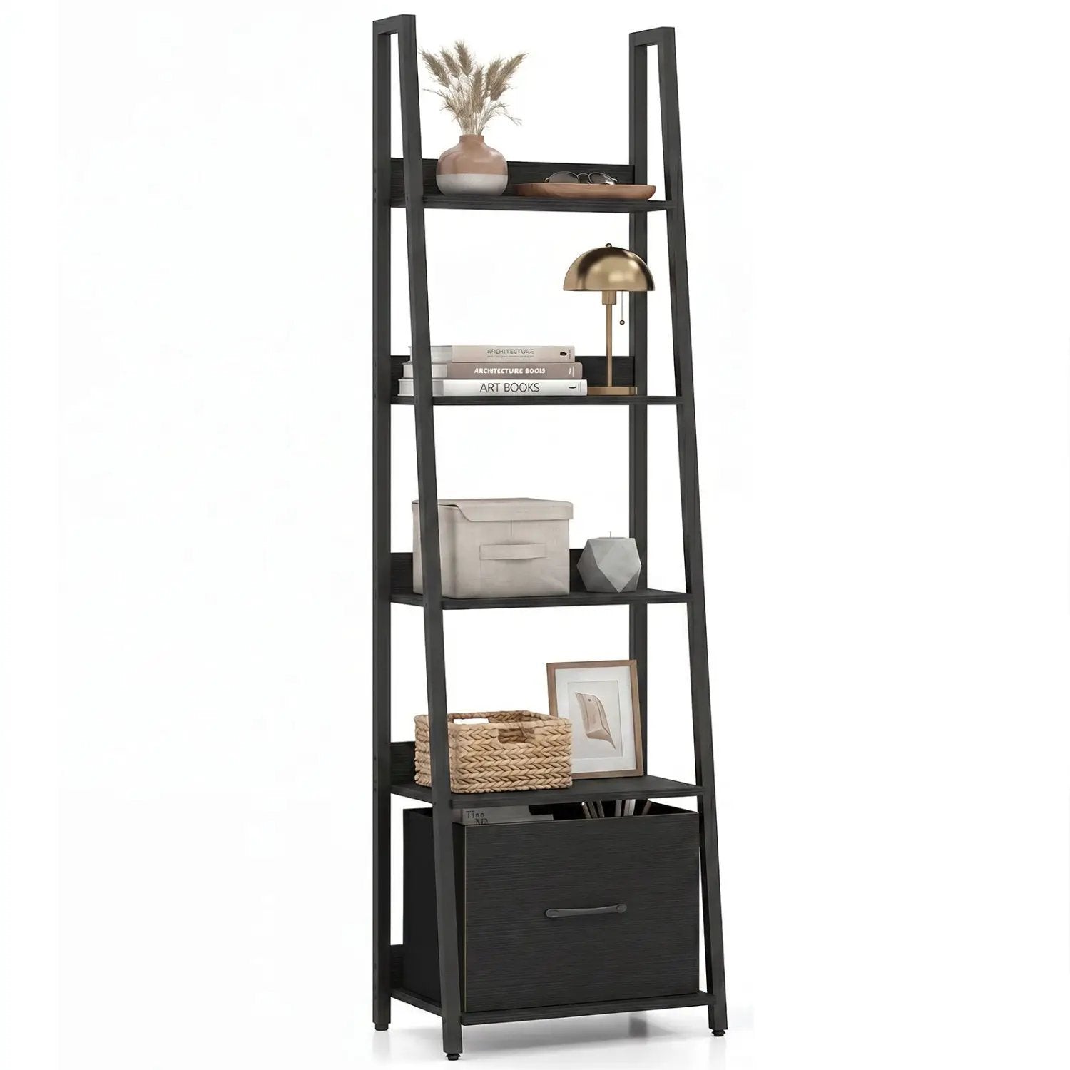 5-Tier Ladder Bookshelf with Fabric Drawer by DirectDeals