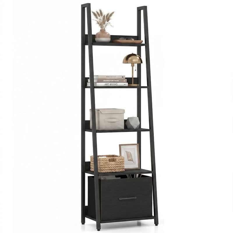 5-Tier Ladder Bookshelf with Fabric Drawer by DirectDeals