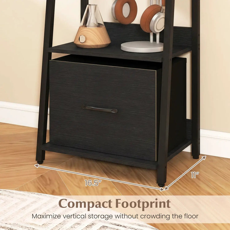5-Tier Ladder Bookshelf with Fabric Drawer by DirectDeals